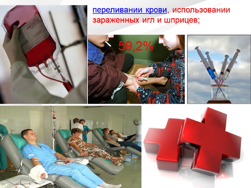 переливании крови, использовании зараженных игл и шприцев;  59,2%